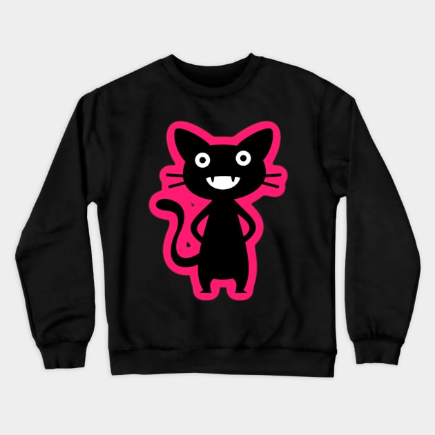 Pink and Black Cute Cartoon Cat Monster Crewneck Sweatshirt by DesignsbyZazz